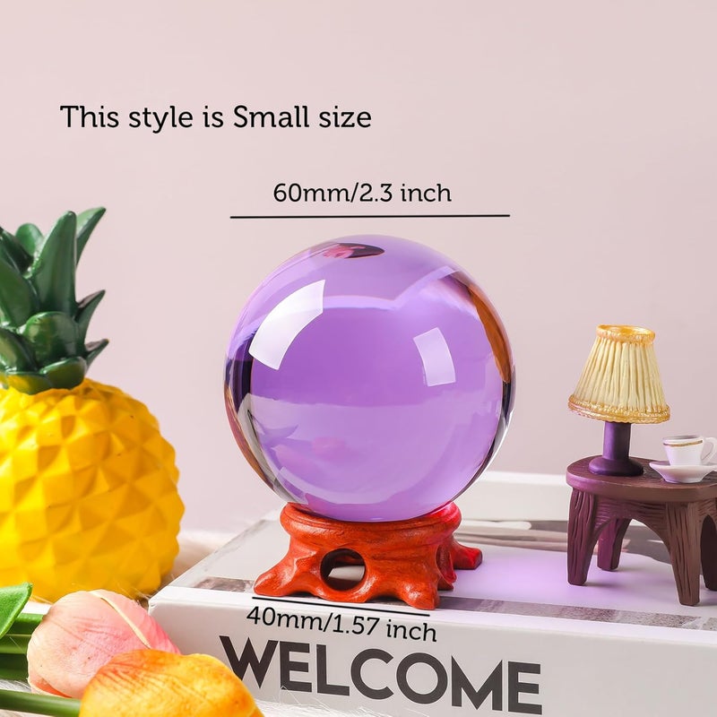 Modaier Purple Crystal Ball 60mm Crystal Ball with Wooden Stand and Gift Box for Magic,lensball Photography,Family Decorative,Fortune Teller,Feng Shui,Witchcraft,Witchy Gifts,Witch Decor,and Halloween Decor - Image 2
